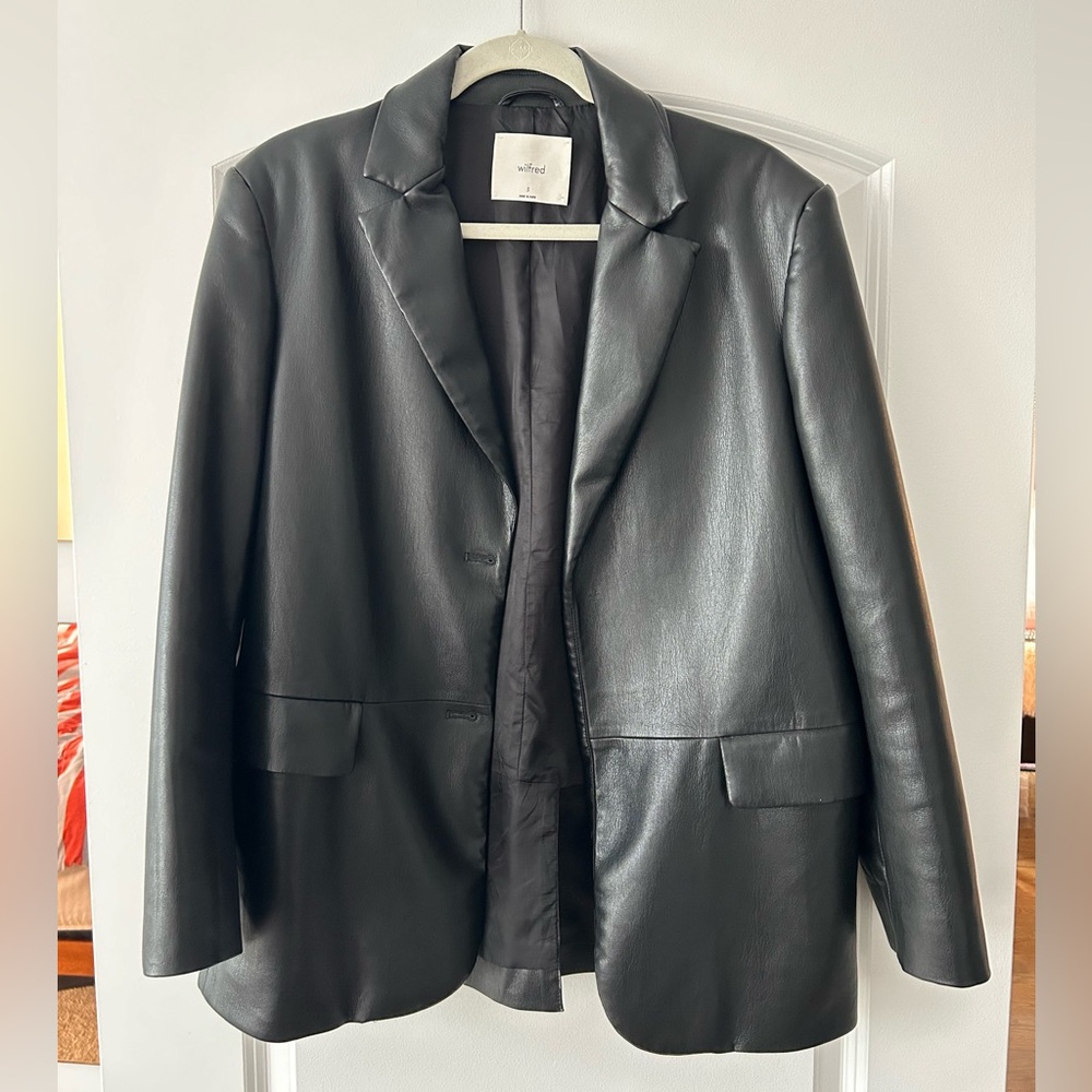 Aritzia Wilfred Black Faux Leather Blazer Small